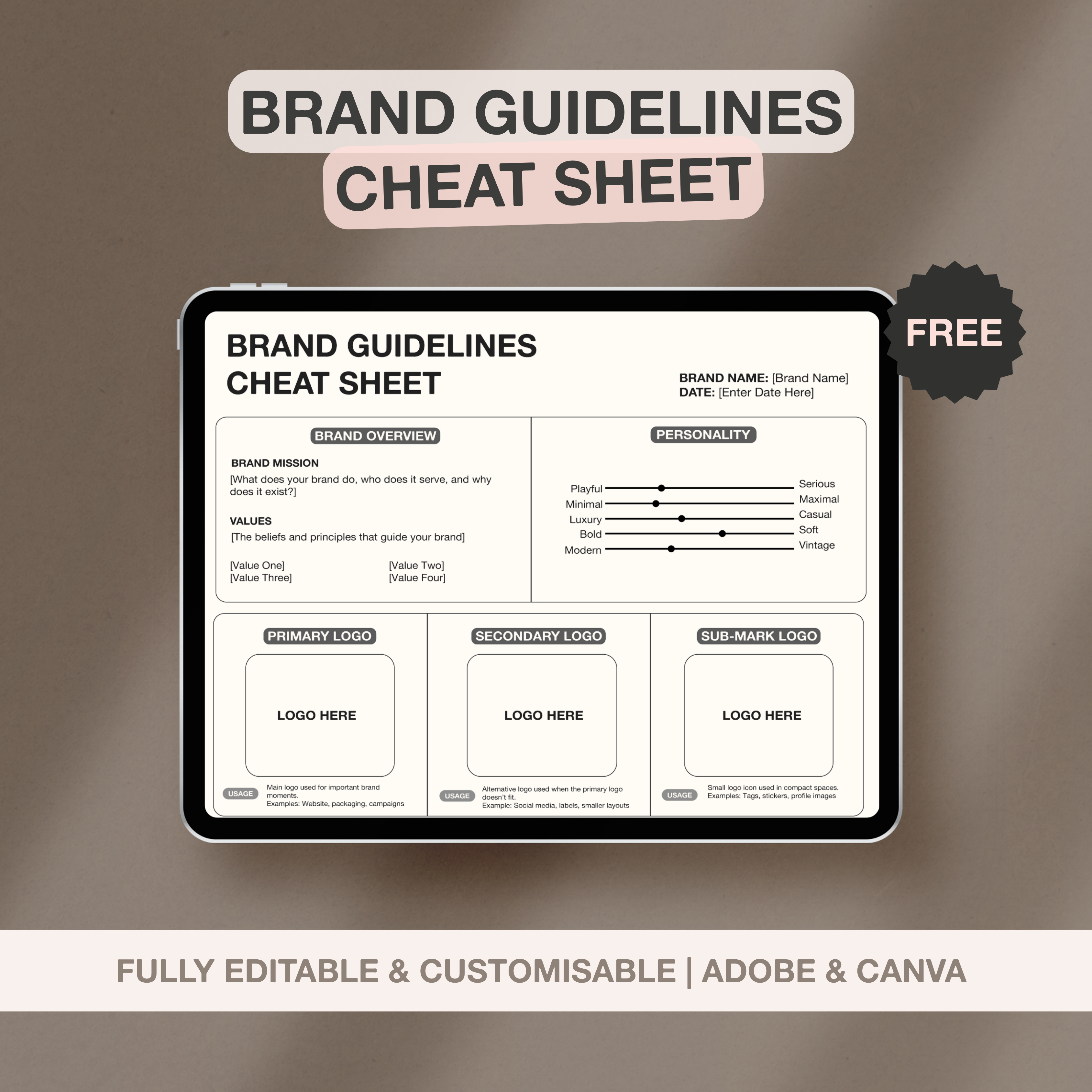 Free Brand Guidelines Cheat Sheet